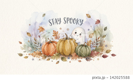 Halloween Pumpkin and Skull with " Stay Spooky Creepy" 142025588