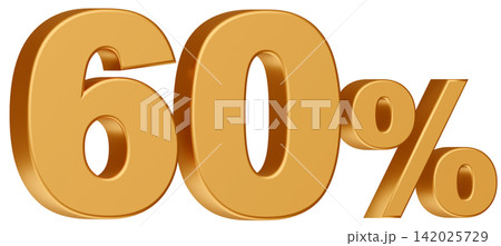 3D素材_数字_60%_メタリック_黄色 142025729