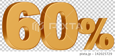 3D素材_数字_60%_メタリック_黄色 142025729