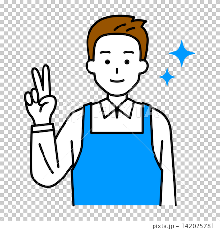 A man in an apron making a peace sign. A man in an apron making a peace sign. 142025781