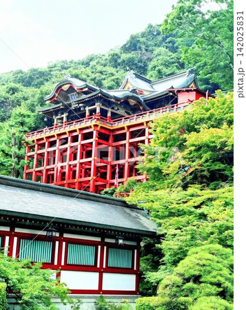 佐賀の祐徳稲荷神社 新緑に映える朱塗りの赤い橋 佐賀の祐徳稲荷神社 新緑に映える朱塗りの赤い橋 142025831