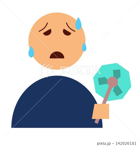 Exhausted Sweating Person Holding Handheld Fan During Heatwave Illustration	 142026181