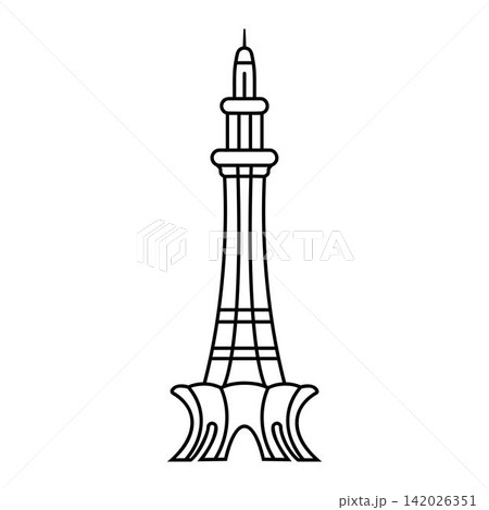 minimalist architectural outline graphic of famous minar-e-pakistan landmark tower minimalist architectural outline graphic of famous minar-e-pakistan landmark tower 142026351