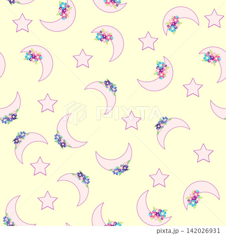 Children's print for newborns with sea animals. Animal in a wreath among the stars and crescent moon. Blue sea baby pattern 142026931