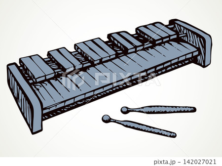 Musical instrument xylophone. Vector doodle symbol Musical instrument xylophone. Vector doodle symbol 142027021