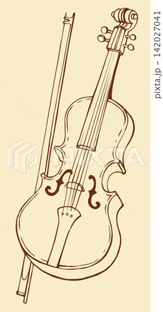 Vector line drawing of a violin and bow Vector line drawing of a violin and bow 142027041