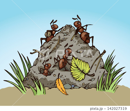 Ants in the anthill. Vector drawing Ants in the anthill. Vector drawing 142027319