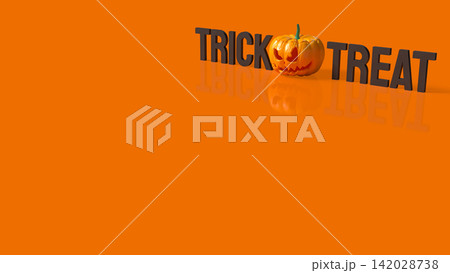 Trick or Treat Halloween Message with Scary Pumpkin and Copy Space 3d render. 142028738