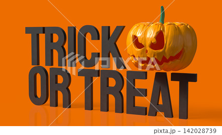 Trick or Treat Halloween Message with Scary Pumpkin and Copy Space 3d render. Trick or Treat Halloween Message with Scary Pumpkin and Copy Space 3d render. 142028739