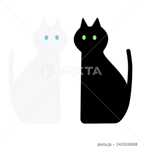 白猫と黒猫が並んで座るシルエットイラスト 白猫と黒猫が並んで座るシルエットイラスト 142028898
