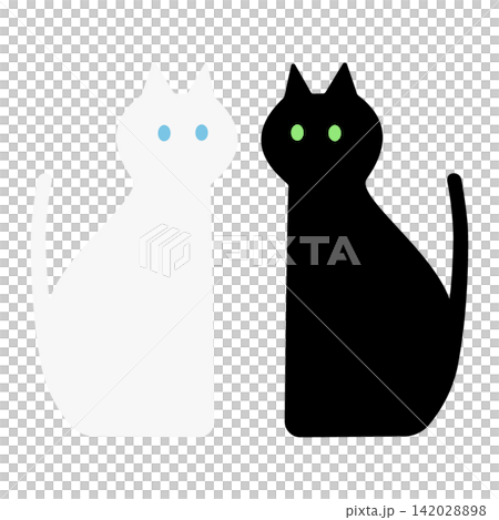 白猫と黒猫が並んで座るシルエットイラスト 白猫と黒猫が並んで座るシルエットイラスト 142028898