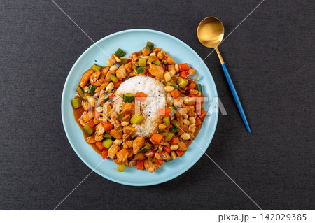 kung Pao Chicken Rice Bowl Chinese Stir Fry Dish kung Pao Chicken Rice Bowl Chinese Stir Fry Dish 142029385