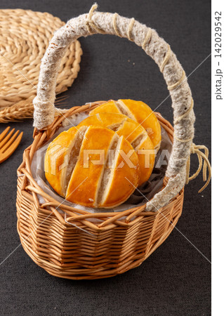 traditional Chinese Sweetheart Cake Pastry Sliced on Plate traditional Chinese Sweetheart Cake Pastry Sliced on Plate 142029542