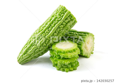 fresh Bitter Melon Green Vegetable Ingredient Close Up fresh Bitter Melon Green Vegetable Ingredient Close Up 142030257