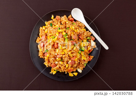 hot Dog Fried Rice with Vegetables Asian Food Dish hot Dog Fried Rice with Vegetables Asian Food Dish 142030788