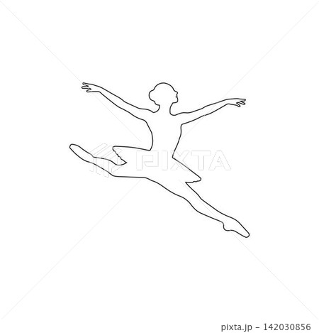 outline of a female ballet dancer in midair graceful leap isolated on white background outline of a female ballet dancer in midair graceful leap isolated on white background 142030856