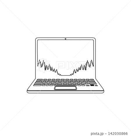 outline of a laptop with forest tree reflection on screen isolated on white backgroundsilhouette of a laptop with forest tree reflection on screen isolated on white background outline of a laptop with forest tree reflection on screen isolated on white backgroundsilhouette of a laptop with forest tree reflection on screen isolated on white background 142030866