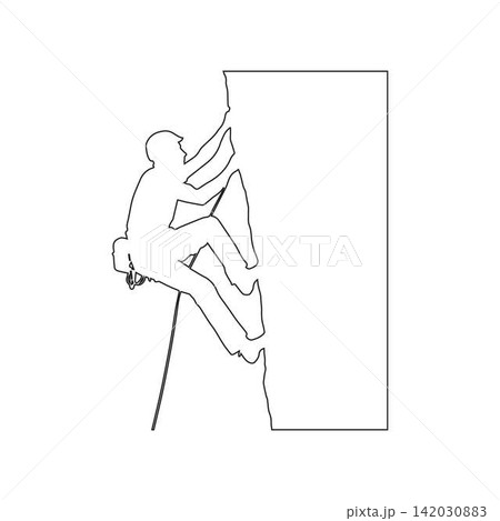 outline of a rock climber scaling a vertical wall isolated on white background outline of a rock climber scaling a vertical wall isolated on white background 142030883