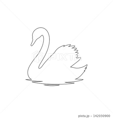 outline of a swan swimming on calm water isolated on white background outline of a swan swimming on calm water isolated on white background 142030900
