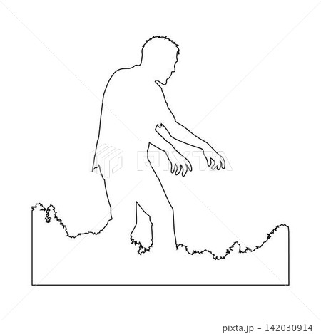 outline of a zombie walking in mist isolated on white background outline of a zombie walking in mist isolated on white background 142030914