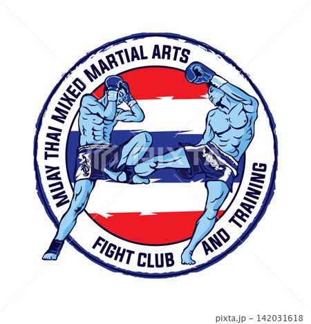 Muay Thai Fighters in Action with High Kick Illustration, Thailand Martial Art 142031618