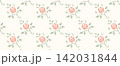 Cross-stitch embroidery rose flowers seamless pattern. A geometric pixelated needlework vintage floral wallpaper. Horizontal banner background for cottagecore crafts, website headers, fabric design. 142031844