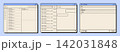 Retro 90s computer email interface with inbox, chat, message windows. Vintage digital communication, old PC software, and nostalgic technology design. Flat vector illustration isolated on background. 142031848