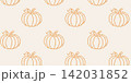 Autumn pumpkin cross stitch embroidery seamless pattern banner. Vintage pixelated needlework repeating background with handmade monochrome orange squash vector illustration. 142031852