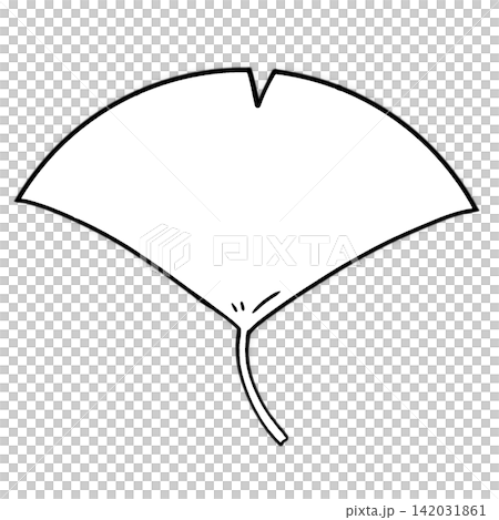 シンプルで使いやすい白色のイチョウの葉イラスト（シルエット・線画風） 142031861