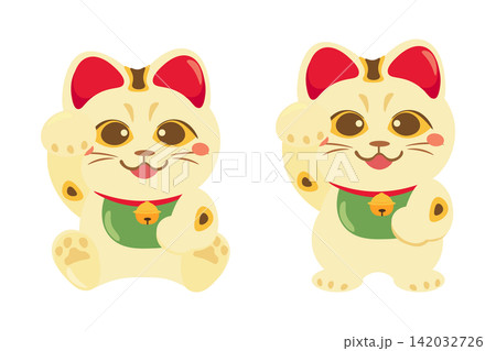 ポーズ違いのカワイイ招き猫のベクターイラストセット ポーズ違いのカワイイ招き猫のベクターイラストセット 142032726