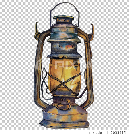 Vintage Camping Lantern Halloween Watercolor Illustration Vintage Camping Lantern Halloween Watercolor Illustration 142033415