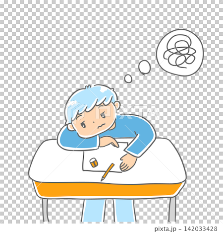 一幅描繪一個厭惡學習、缺乏動力的孩子的插圖。 一幅描繪一個厭惡學習、缺乏動力的孩子的插圖。 142033428
