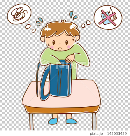 忘れ物が多い子どものイラスト2 忘れ物が多い子どものイラスト2 142033429