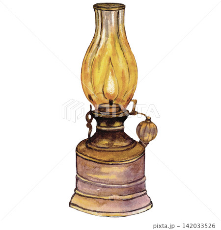 Vintage Oil Lamp Halloween Watercolor Illustration Vintage Oil Lamp Halloween Watercolor Illustration 142033526