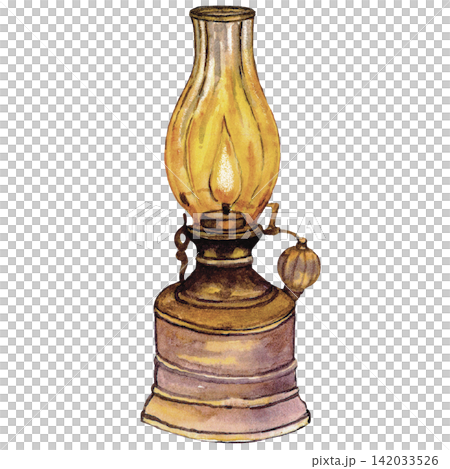 Vintage Oil Lamp Halloween Watercolor Illustration Vintage Oil Lamp Halloween Watercolor Illustration 142033526