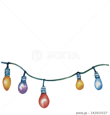 Colorful Halloween String Lights Watercolor Illustration Colorful Halloween String Lights Watercolor Illustration 142033527