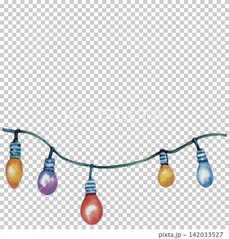 Colorful Halloween String Lights Watercolor Illustration Colorful Halloween String Lights Watercolor Illustration 142033527
