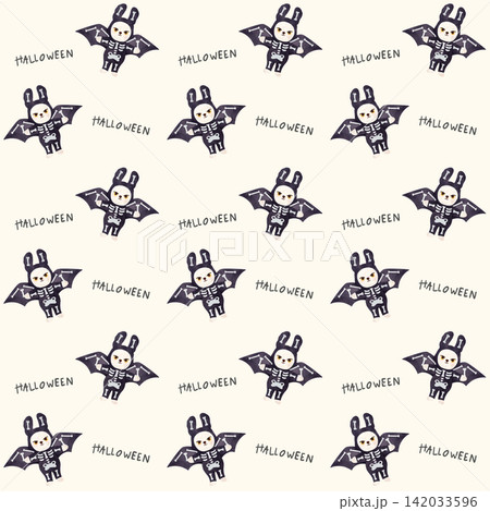 Halloween Watercolor Rabbit Pattern with Skeleton Costume and Bat Wing Halloween Watercolor Rabbit Pattern with Skeleton Costume and Bat Wing 142033596
