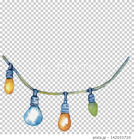 Halloween String Lights Watercolor Illustration with Colorful Autumn Decorations Halloween String Lights Watercolor Illustration with Colorful Autumn Decorations 142033720