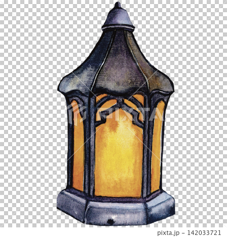 Gothic Halloween Lantern Watercolor Illustration with Dark Vintage Style Gothic Halloween Lantern Watercolor Illustration with Dark Vintage Style 142033721