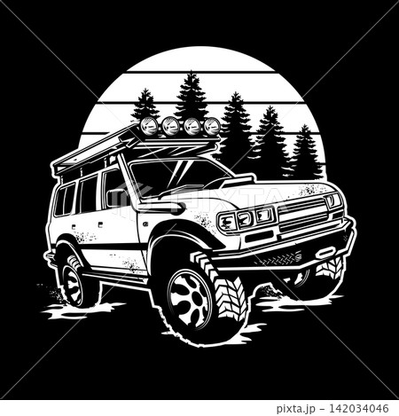 Off road Adventure vehicle vector illustration, perfect for t shirt design and event logo Off road Adventure vehicle vector illustration, perfect for t shirt design and event logo 142034046