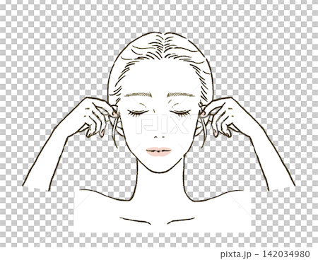 Beauty: Illustration of a woman giving an ear massage. Beauty: Illustration of a woman giving an ear massage. 142034980