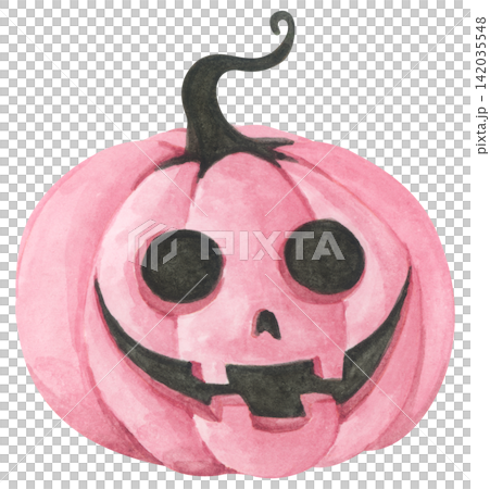 Watercolor Illustration of a Pink Halloween Pumpkin. Watercolor Illustration of a Pink Halloween Pumpkin. 142035548