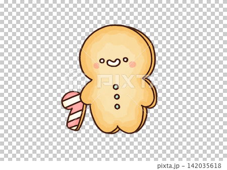 Gingerbread man cookie holding a candy cane (Christmas treat) Gingerbread man cookie holding a candy cane (Christmas treat) 142035618