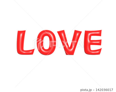 立体的な赤い「LOVE」英字ロゴ素材（背景透過PNG） 142036017