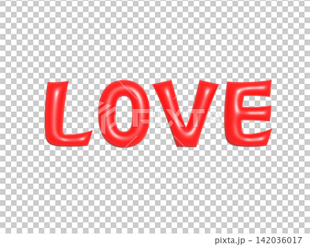 立体的な赤い「LOVE」英字ロゴ素材（背景透過PNG） 142036017