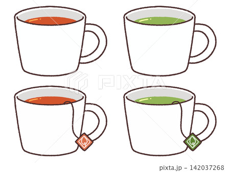 シンプルなお茶とマグカップのイラスト シンプルなお茶とマグカップのイラスト 142037268