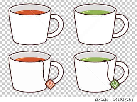 シンプルなお茶とマグカップのイラスト シンプルなお茶とマグカップのイラスト 142037268