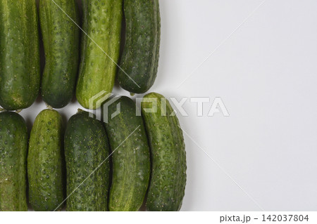 Fresh green gherkin cucumbers isolated on white background 142037804