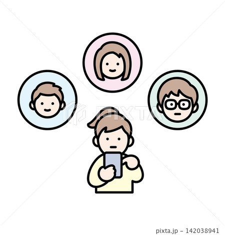 安否確認・連絡をする女性 安否確認・連絡をする女性 142038941